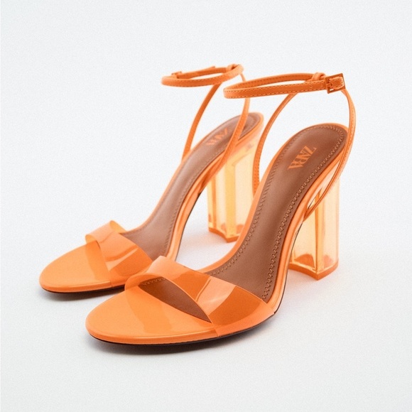 NWT. Zara Orange High Heel Methacrylate Sandals. Size 7,5. - Picture 2 of 8